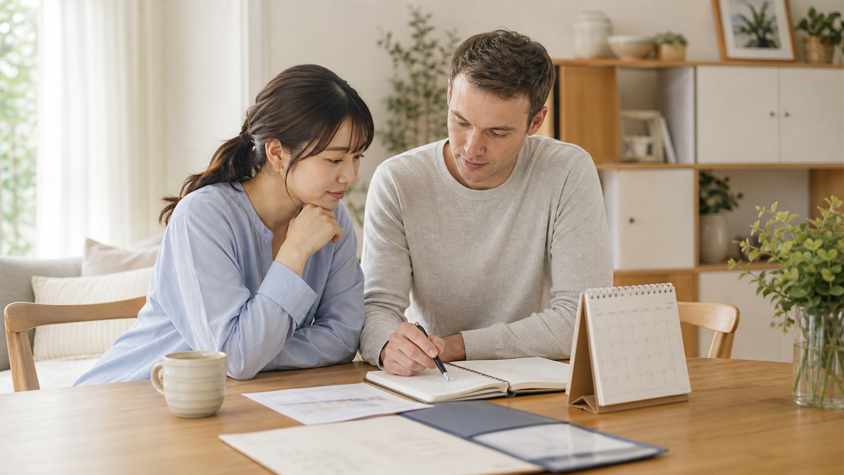 国際結婚後の暮らしの予定を話す夫婦